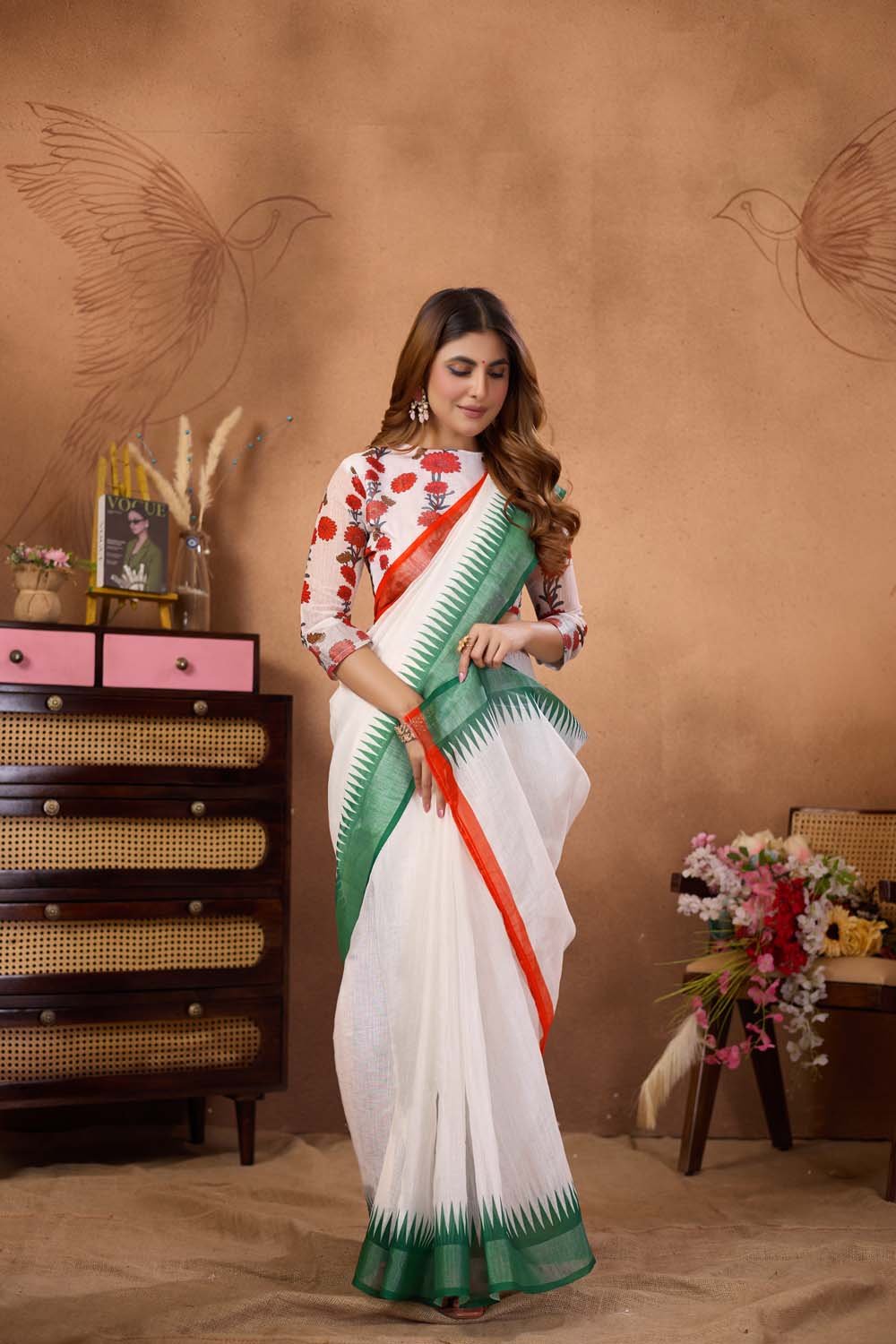 Tiranga Linen Saree with Blouse