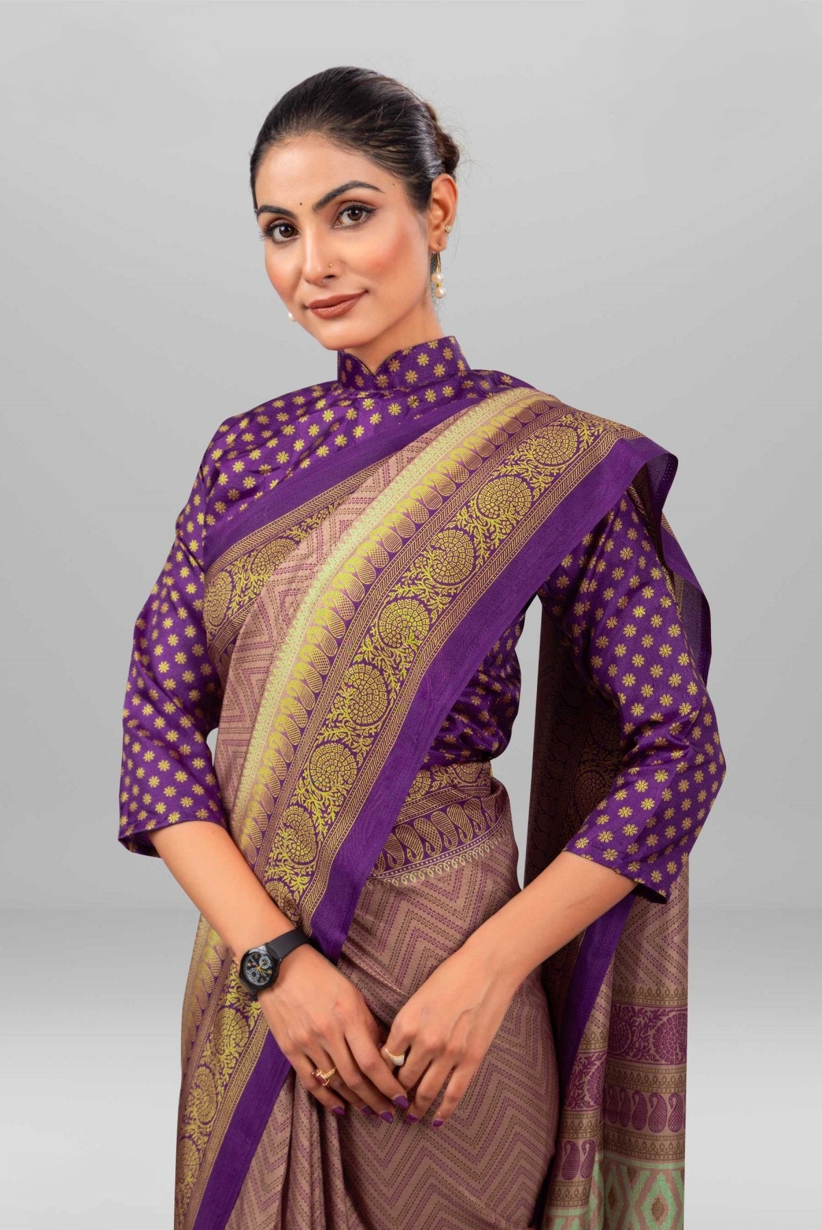 Purple & Gold Corporate Saree Uniform